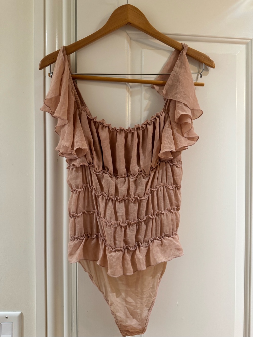 Free People Blush Pink Ruffled Sleeveless Bodysuit size small